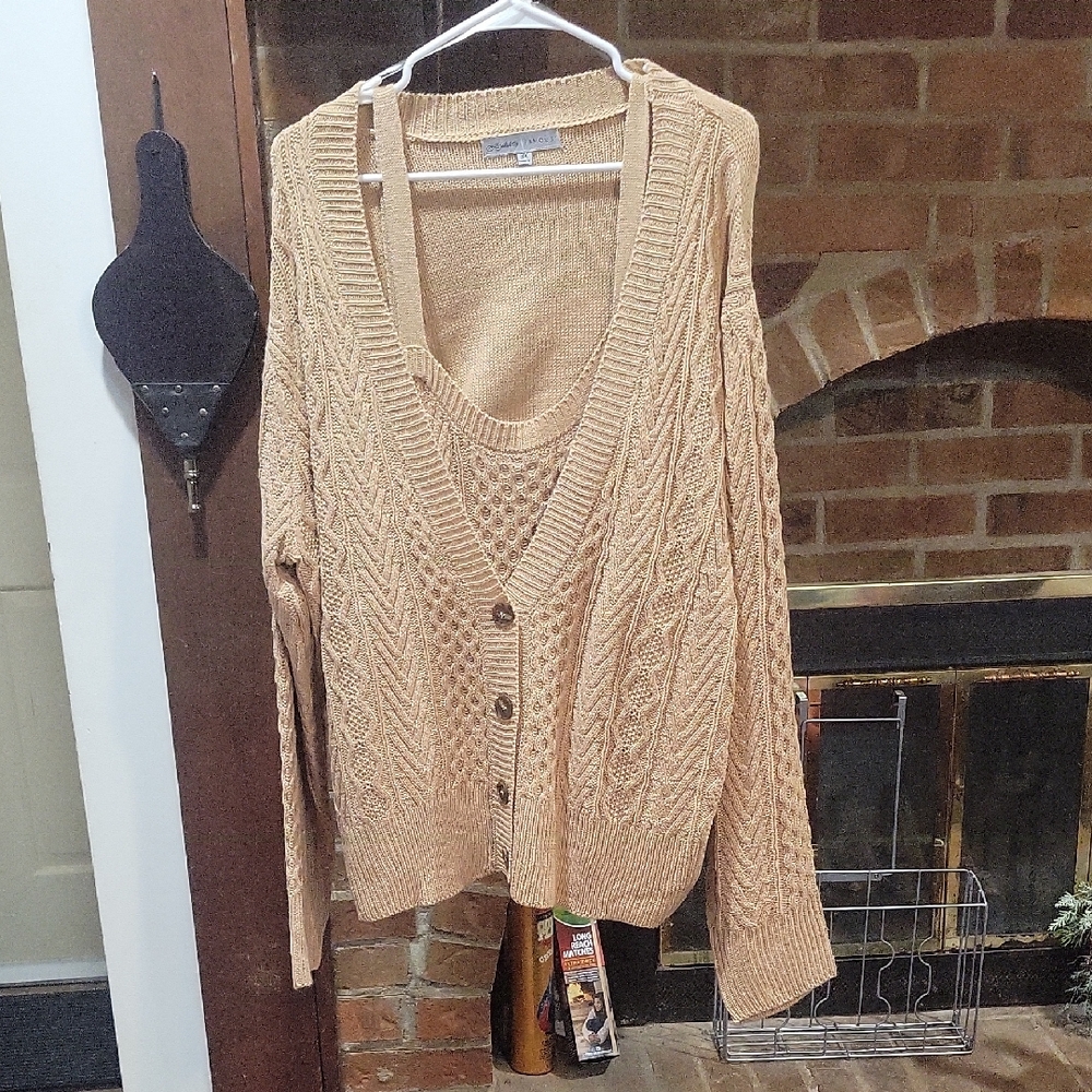 Absolutely Famous Beige Cable Knit Cardigan And Tank